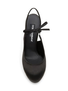 Dolce&Gabbana, 125MM Satin Slingback Platform Pumps, 37.5 (7.5), Nero
