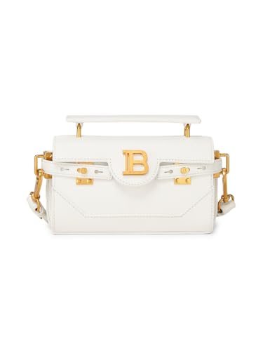 Balmain, B-Buzz Grained Leather Top Handle Bag, Blanc