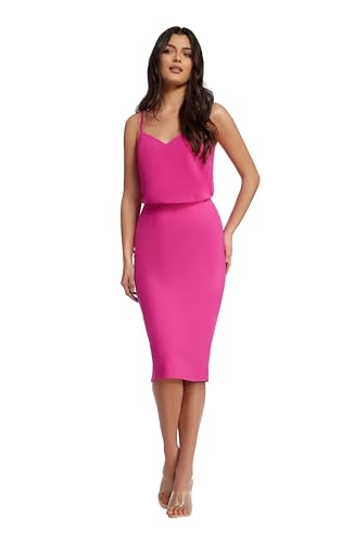 Dress the Population Womens Alondra Blouson Tank Pencil Skirt Midi, Bright Fuchsia, Medium