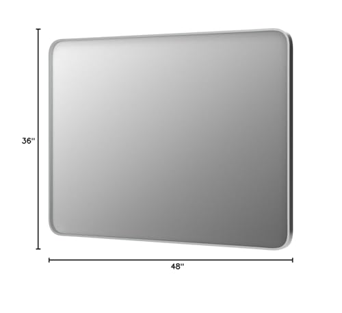 CHARMOR 48x36 Silver Bathroom Mirror, Brushed Silver Framed Bathroom Vanity Mirror, Modern Rectangle Mirror, Rounded Corners, Shatterprood, Anti-Rust (Horizontal/Vertical)