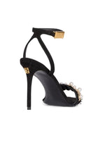 Load image into Gallery viewer, Balmain, 95MM Embellished Suede Sandals, 7, Noir
