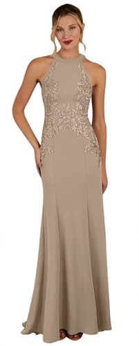 Brown Spandex Satin Mermaid Mother of The Bride Dresses for Wedding Lace Appliques Mother of The Groom Dress Floor Length Formal Gowns Backless US4 He6039