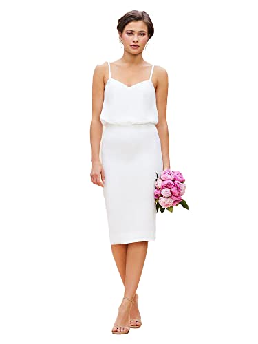 Dress the Population Womens Alondra Blouson Tank Pencil Skirt Midi, Off-White, Medium US