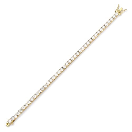 Amazon Essentials Yellow Gold Plated Sterling Silver Round Cut Cubic Zirconia Tennis Bracelet (4mm), 7" (previously Amazon Collection)