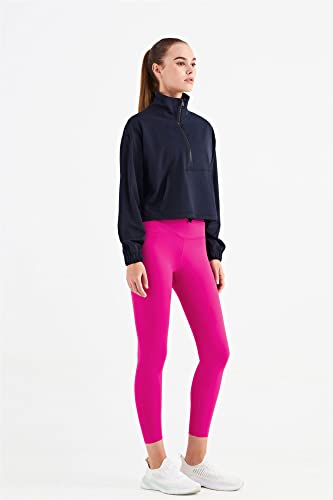 altiland Half Zip Pullover Cropped Jackets for Women Long Sleeve Workout Athletic Running Yoga Shirts (M, Black)