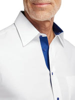 Load image into Gallery viewer, Paul Fredrick Men&#39;s Classic Fit Comfort Stretch Non-Iron Solid Dress Shirt White/Cobalt 15&quot; Neck 32&quot; Sleeve
