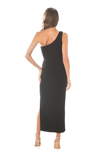 Dress the Population Women's Magnolia Crepe, Midi, Bodycon, Asymmetric Neck Dress, Black, Medium