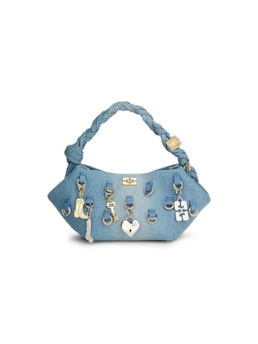 Ganni, Mini Bou Charms Washed Denim Top Handle Bag, Faded Denim