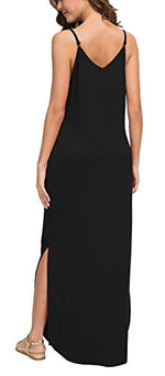 Load image into Gallery viewer, GRECERELLE Women&#39;s Summer Casual Loose Dress Beach Cover Up Long Cami Maxi Dress with Pocket Black-Large
