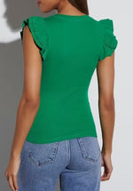 Load image into Gallery viewer, Ezbelle Women&#39;s Summer Sleeveless Tops Ruffle Shirts Crop Tank Top Deep V Neck Shirts Short Sleeve Sexy Flowy Blouse Knit Work Office Fitted 2025 Small Green
