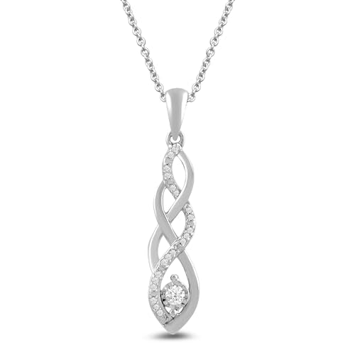 Amazon Essentials Women Sterling Silver Diamond Twist Pendant Necklace and Earrings Box Set (1/5 cttw), 18", (previously Amazon Collection)
