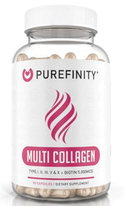 PUREFINITY Collagen Peptides for Women – Type I, II, III, V & X with Biotin & Hyaluronic Acid, Supports Healthy Skin, Bones, Hair & Nails – Non-GMO, Grass-Fed, 90 Capsules (1 Month Supply)