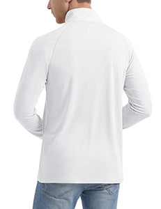 Men's Sun Protective Quarter Zip Shirt Men's Fishing Shirts Athletic Shirts Rash Guard Shirts White