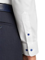 Load image into Gallery viewer, Paul Fredrick Men&#39;s Classic Fit Comfort Stretch Non-Iron Solid Dress Shirt White/Cobalt 15&quot; Neck 32&quot; Sleeve
