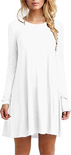 Flowy Tshirt Fit Cotton Tunics Fall Women Casual Simple Swing White Dress,XL