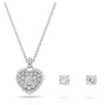 Load image into Gallery viewer, Swarovski Idllyia Necklace and Earring Set, Clear Heart-Shaped Crystal Pendant and Round Crystal Studs in a Rhodium-Finished Setting, Part of The Idyllia Collection
