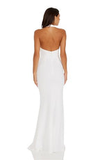 Load image into Gallery viewer, Dress the Population Women's Paige Crepe Knit, Floor Length, Mermaid, Halter Neck Dress, White, Medium
