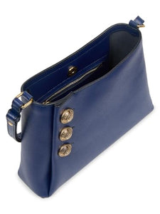 Balmain, Embleme Leather Shoulder Bag, Bleu Nuit