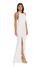 Load image into Gallery viewer, Dress the Population Women's Paige Crepe Knit, Floor Length, Mermaid, Halter Neck Dress, White, Medium
