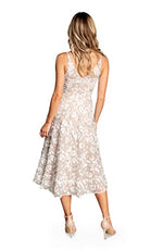 Load image into Gallery viewer, Dress the Population Women&#39;s Elisa Sleeveless Plunge Neckline FIT and Flare MIDI Dress, White/Gold, Medium
