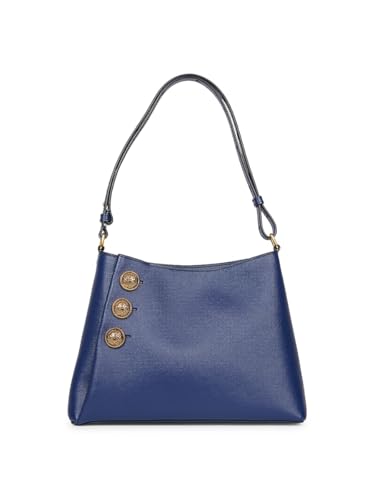 Balmain, Embleme Leather Shoulder Bag, Bleu Nuit