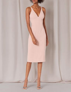Dress the Population Women's LYLA Solid Sleeveless Fitted MIDI Sheath Dress Dress, Blush, M