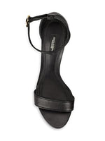Load image into Gallery viewer, Dolce&amp;Gabbana, Sculpted-Heel Baroque DG Leather Sandals, 39.5 (9.5), Black
