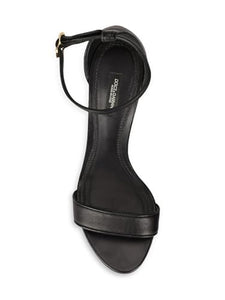 Dolce&Gabbana, Sculpted-Heel Baroque DG Leather Sandals, 39.5 (9.5), Black