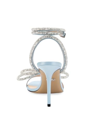 Mach & Mach, Double-Bow Embellished Satin Ankle Sandals, 41 (11), Blue