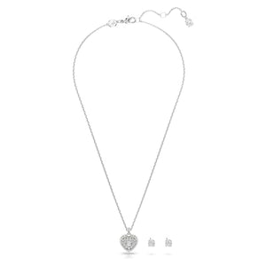 Swarovski Idllyia Necklace and Earring Set, Clear Heart-Shaped Crystal Pendant and Round Crystal Studs in a Rhodium-Finished Setting, Part of The Idyllia Collection