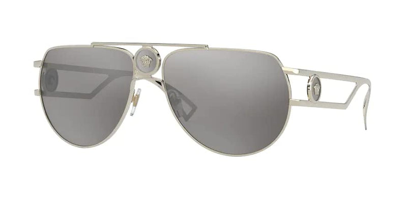 Versace VE2225 12526G 60MM Pale Gold/Light Grey Mirror Silver 80 Pilot Sunglasses for Men +Bundle with Accessory Eyewear Kit