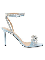 Load image into Gallery viewer, Mach &amp; Mach, Double-Bow Embellished Satin Ankle Sandals, 41 (11), Blue
