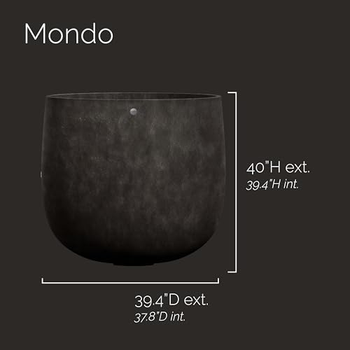 COSAPOTS Mondo Large Planter – Brown Stone Finish – Fiberglass Indoor/Outdoor and Weather-Resistant Round Planter (39.4" D x 39.4" H Exterior, 37.8" D x 39.4" H Interior)