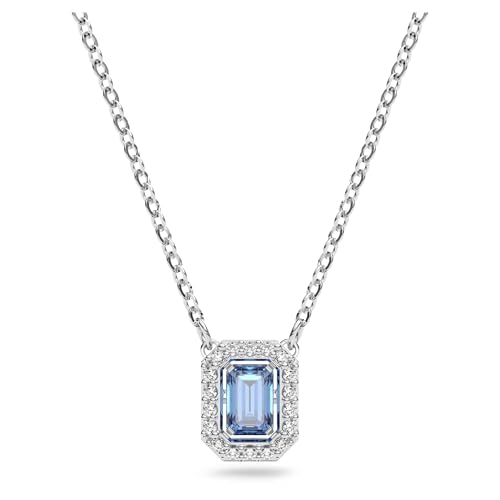 Swarovski Millenia Pendant Necklace with Blue Octagon-Cut Crystal and White Crystal Frame, on a Rhodium Finish Chain, Part of the Millenia Collection