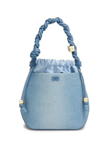 Ganni, Bou Charm-Embellished Denim Bucket Bag, Faded Denim