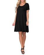 Load image into Gallery viewer, WNEEDU Women&#39;s Summer Casual T Shirt Dresses Short Sleeve Swing Dress with Pockets (L, Black)
