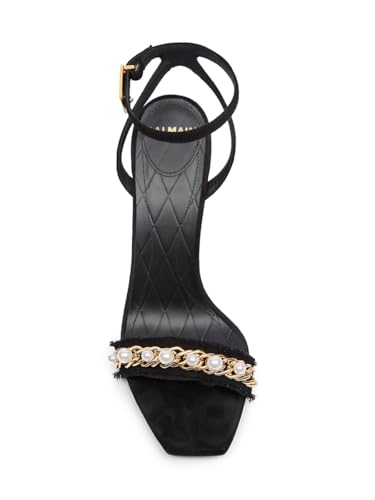 Balmain, 95MM Embellished Suede Sandals, 7, Noir