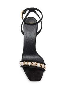 Balmain, 95MM Embellished Suede Sandals, 7, Noir