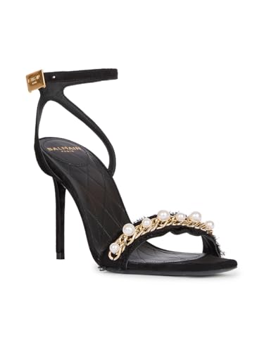 Balmain, 95MM Embellished Suede Sandals, 7, Noir