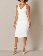 Load image into Gallery viewer, Dress the Population Women&#39;s LYLA Solid Sleeveless Fitted MIDI Sheath Dress Dress, Off White, M
