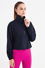Load image into Gallery viewer, altiland Half Zip Pullover Cropped Jackets for Women Long Sleeve Workout Athletic Running Yoga Shirts (M, Black)
