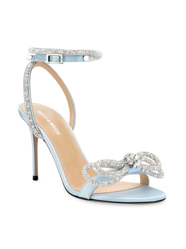 Mach & Mach, Double-Bow Embellished Satin Ankle Sandals, 41 (11), Blue