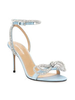 Load image into Gallery viewer, Mach &amp; Mach, Double-Bow Embellished Satin Ankle Sandals, 41 (11), Blue
