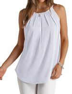 Load image into Gallery viewer, Mywinway Womens Halter Tank Tops 2025 Spring Summer Beach Sleeveless Pleated Vest Shirts Causal Cute Blouses Basic Vest Tops, White, L
