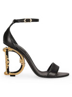 Load image into Gallery viewer, Dolce&amp;Gabbana, Sculpted-Heel Baroque DG Leather Sandals, 39.5 (9.5), Black
