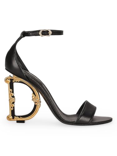 Dolce&Gabbana, Sculpted-Heel Baroque DG Leather Sandals, 39.5 (9.5), Black