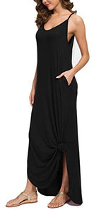 Load image into Gallery viewer, GRECERELLE Women&#39;s Summer Casual Loose Dress Beach Cover Up Long Cami Maxi Dress with Pocket Black-Large
