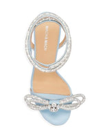 Load image into Gallery viewer, Mach &amp; Mach, Double-Bow Embellished Satin Ankle Sandals, 41 (11), Blue
