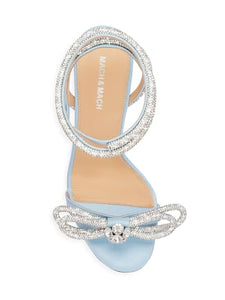 Mach & Mach, Double-Bow Embellished Satin Ankle Sandals, 41 (11), Blue