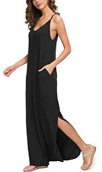 Load image into Gallery viewer, GRECERELLE Women&#39;s Summer Casual Loose Dress Beach Cover Up Long Cami Maxi Dress with Pocket Black-Large
